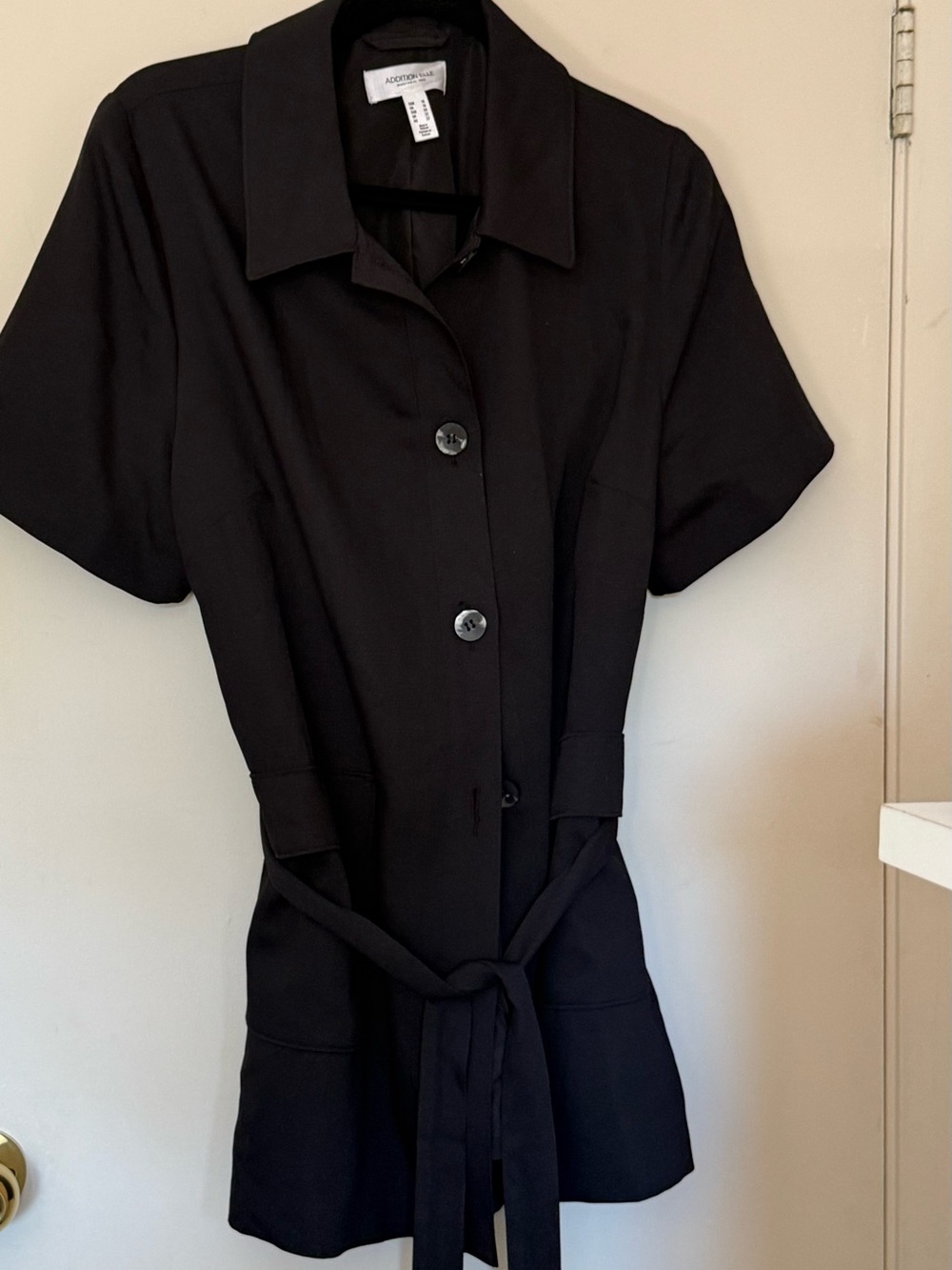 Addition Elle Black Short-Sleeve Button Front Belted jacket